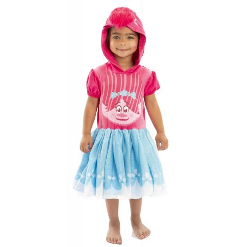  Trolls Poppy Toddler Girls Costume Dress with Hood and Fur Hair, Pink and Blue