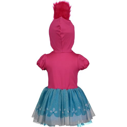  Trolls Poppy Toddler Girls Costume Dress with Hood and Fur Hair, Pink and Blue