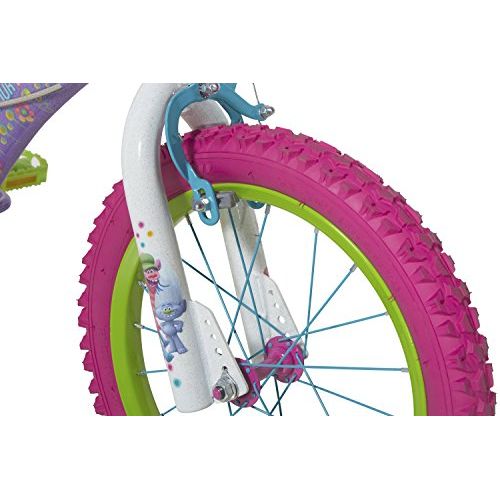  Dynacraft Trolls Girls BMX StreetDirt Bike with Hand Brake 16 PurplePinkGreen