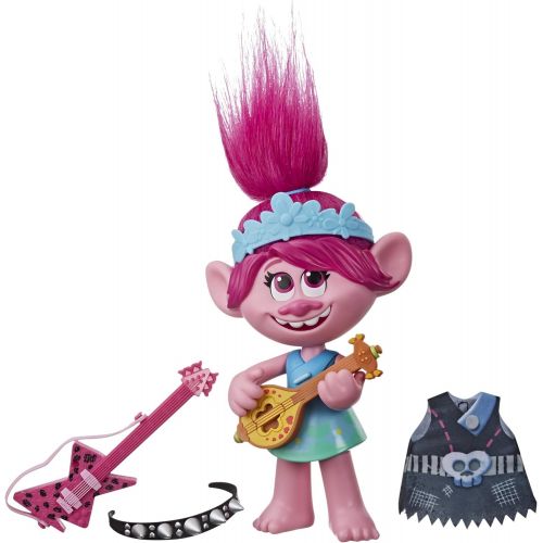 해즈브로 Hasbro DreamWorks Trolls World Tour Pop-to-Rock Poppy Singing Doll with 2 Different Looks and Sounds, Toy Sings Trolls Just Want to Have Fun (English)