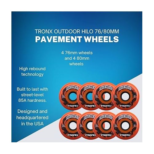  TronX Outdoor Pavement Asphalt Hilo 4-76MM/4-80MM 85A Inline Roller Hockey Wheels 8 Pack