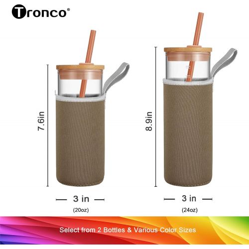  [아마존베스트]Tronco 20oz Glass Tumbler Glass Water Bottle Straw Silicone Pedestal Sleeve Bamboo Lid With Removeable Soft Insulator Sleeve - BPA Free