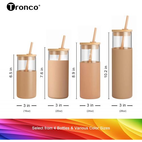  [아마존베스트]Tronco 24oz Glass Tumbler Glass Water Bottle Straw Silicone Protective Sleeve Bamboo Lid - BPA Free