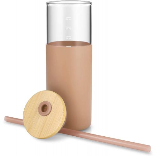  [아마존베스트]Tronco 24oz Glass Tumbler Glass Water Bottle Straw Silicone Protective Sleeve Bamboo Lid - BPA Free