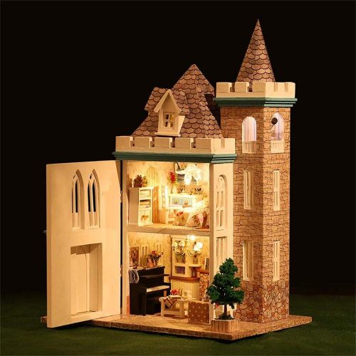  Tronet DIY Dollhouse Wooden Christmas House Assemble Miniature Dollhouse LED Furniture Kit Best Birthday Gifts for Women and Girls