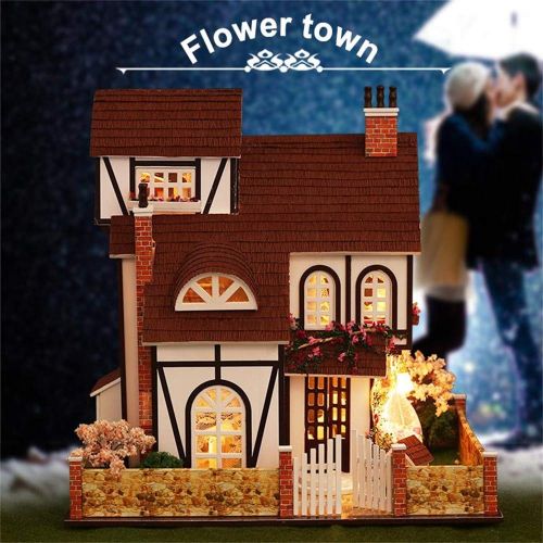  Tronet DIY Dollhouse Wooden Christmas House Assemble Miniature Dollhouse LED Furniture Kit Best Birthday Gifts for Women and Girls