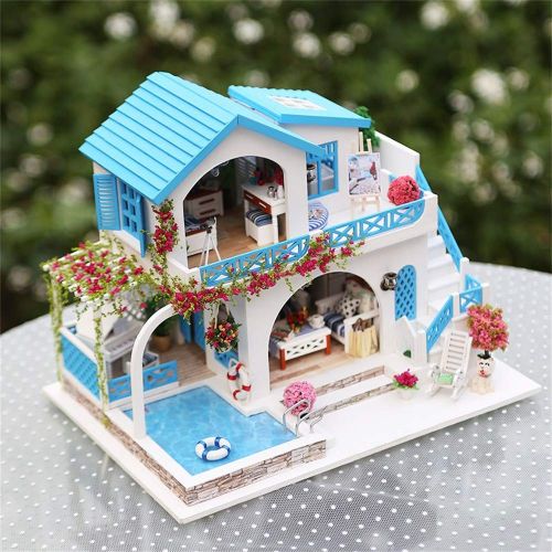  Tronet DIY Dollhouse Wooden Christmas House Assemble Miniature Dollhouse LED Furniture Kit Best Birthday Gifts for Women and Girls