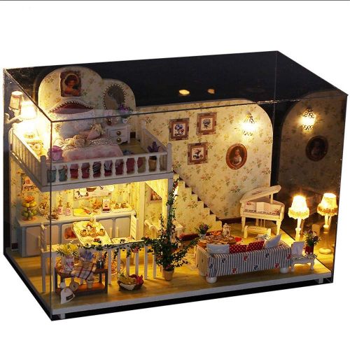  Tronet DIY Dollhouse Wooden Christmas House Assemble Miniature Dollhouse LED Furniture Kit Best Birthday Gifts for Women and Girls