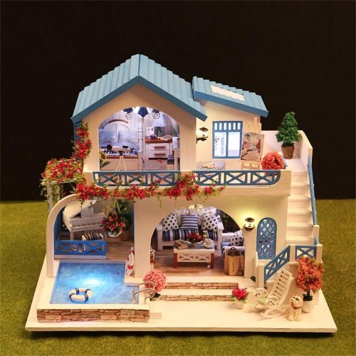  Tronet DIY Dollhouse Wooden Christmas House Assemble Miniature Dollhouse LED Furniture Kit Best Birthday Gifts for Women and Girls