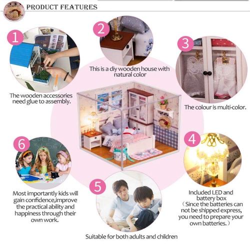  Tronet DIY Dollhouse Wooden Christmas House Assemble Miniature Dollhouse LED Furniture Kit Best Birthday Gifts for Women and Girls