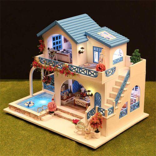  Tronet DIY Dollhouse Wooden Christmas House Assemble Miniature Dollhouse LED Furniture Kit Best Birthday Gifts for Women and Girls