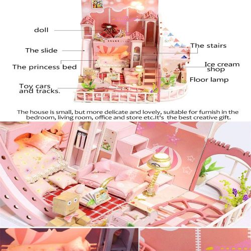  Tronet DIY Dollhouse Wooden Christmas House Assemble Miniature Dollhouse LED Furniture Kit Best Birthday Gifts for Women and Girls