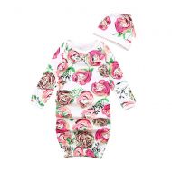 Tronet Baby Swaddle Tronet Newborn Baby Floral Print Pajamas Swaddle Infant Romper Sleeping Bag Swaddle + Hat