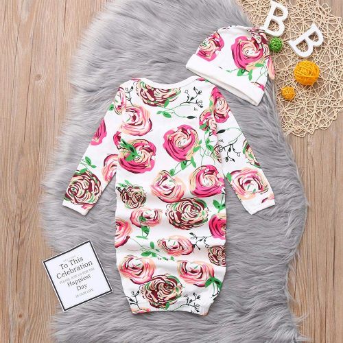  Tronet Baby Swaddle Tronet Newborn Baby Floral Print Pajamas Swaddle Infant Romper Sleeping Bag Swaddle + Hat