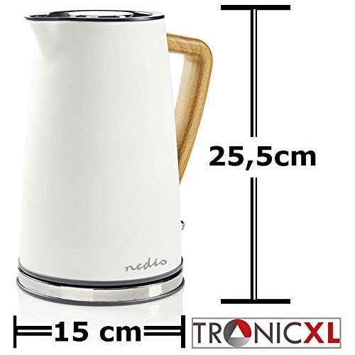  TronicXL Design Wasserkocher Holz Griff 1,7 l Edelstahl Metall + Soft-Touch Koerper mit Antikalk Filter weiss weiss Wasser Erhitzer