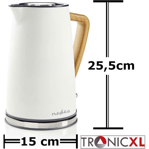  TronicXL Design Wasserkocher Holz Griff 1,7 l Edelstahl Metall + Soft-Touch Koerper mit Antikalk Filter weiss weiss Wasser Erhitzer