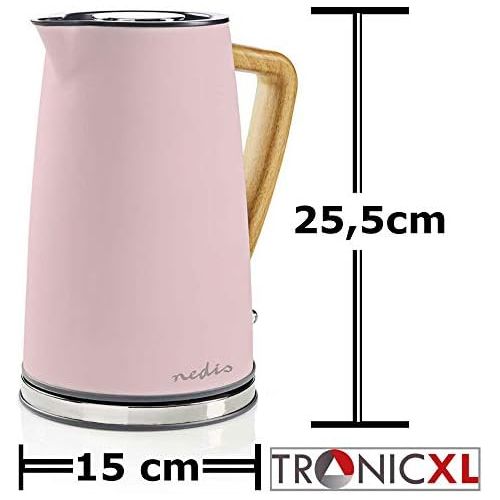  TronicXL Design Wasserkocher Holz Griff 1,7 l Soft-Touch Antikalk-Filter Wasser Erhitzer (Rosa)