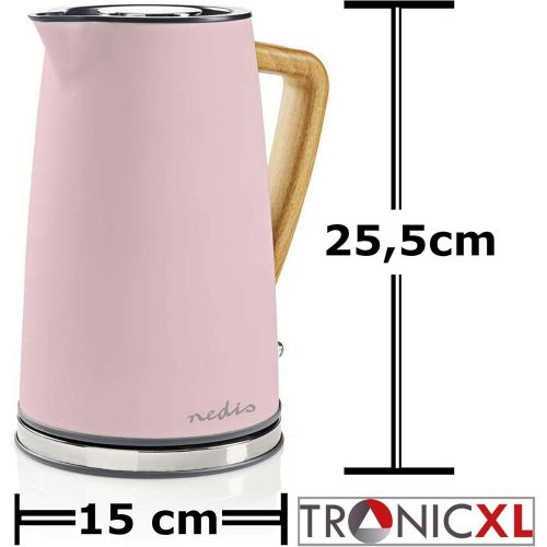  TronicXL Design Wasserkocher Holz Griff 1,7 l Soft-Touch Antikalk-Filter Wasser Erhitzer (Rosa)