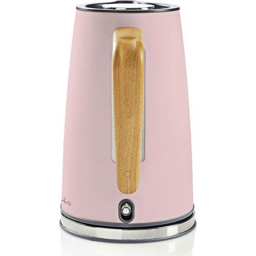  TronicXL Design Wasserkocher Holz Griff 1,7 l Soft-Touch Antikalk-Filter Wasser Erhitzer (Rosa)