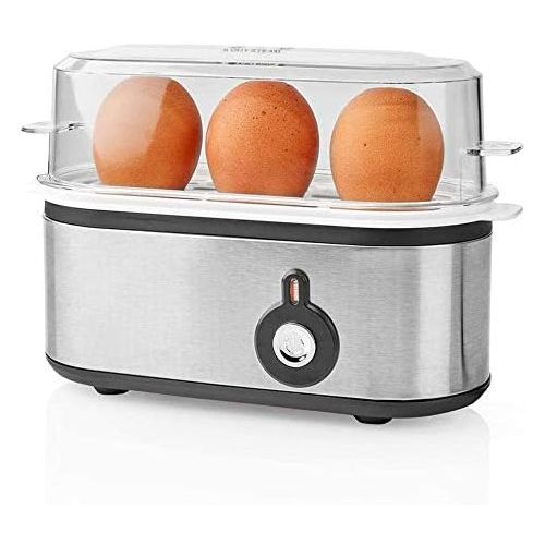  [아마존베스트]TronicXL Small Design Egg Cooker Stainless Steel for 3 Eggs Slim Flat Small Compact Metal Silver