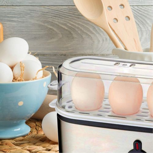  [아마존베스트]TronicXL Small Design Egg Cooker Stainless Steel for 3 Eggs Slim Flat Small Compact Metal Silver