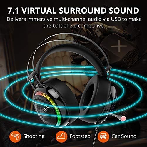  [아마존베스트]Gaming Headphones for PC, Upgraded Tronsmart Glary Dolby 7.1 Surround Sound USB Plug Gaming Headset with Microphone, Noise Cancelling Over Ear Headphones Gaming Headset for Nintend