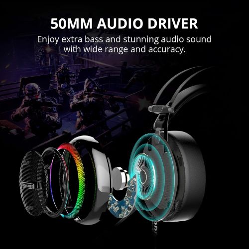  [아마존베스트]Gaming Headphones for PC, Upgraded Tronsmart Glary Dolby 7.1 Surround Sound USB Plug Gaming Headset with Microphone, Noise Cancelling Over Ear Headphones Gaming Headset for Nintend