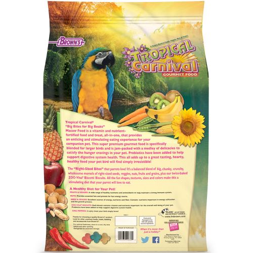  F.M. Browns Tropical Carnival Gourmet Macaw Food Big Bites for Big Beaks, Vitamin-Nutrient Fortified Daily Diet with Probiotics for Digestive Health