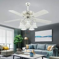 Tropical Fan White Ceiling Fan With Remote Control 5 Glass Light Cover Indoor Home Decoration Living Room Dinner Room Quiet Fans Chandelier 5 Plastic Reversible Blades 52 Inch,Tropicalfan