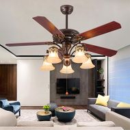 Tropical Fan Tropicalfan Vintage Ceiling Fan WIth 5 Light Cover Decorative Home Living Room Dinner Room Fans Quiet Fans Chandelier 5 Wood Reversible Blade 52 Inch