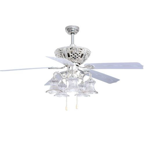  Ceiling Fan With 5 Lights Cover Remote Control and 5 Plastic Blades Indoor Home Decoration Fans Chandelier For Living Room Bedroom White 52 Inch，Tropicalfan
