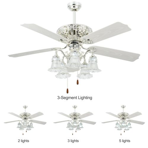 Ceiling Fan With 5 Lights Cover Remote Control and 5 Plastic Blades Indoor Home Decoration Fans Chandelier For Living Room Bedroom White 52 Inch，Tropicalfan