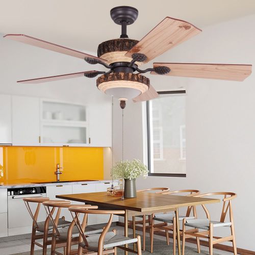 Rustic Ceiling Fan With 1 LED Light Cover For Indoor Home Decoration Living Room Quiet Fans Chandelier 52 Inch 5 Wood Blades Reversible,Tropicalfan