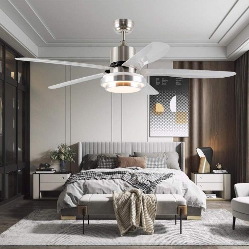  Tropwellhouse 56Inch Led Ceiling Fan with Light 3 Speed Remote Control 5 ABS Blades Modern Decoration Home/Living Room/Bedroom