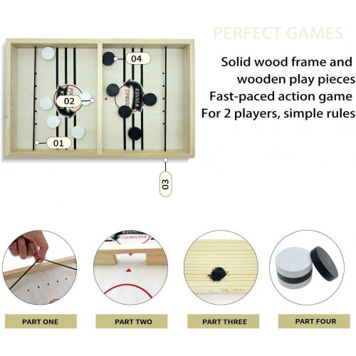  Trsmima Fast Sling Foosball Puck Game - 22 x 11.8 Table Desktop Battle Ice Hockey Board Game - Wooden Winner Board Battle Games Toys for Kids - Large Tabletop Sport Board Slingshot