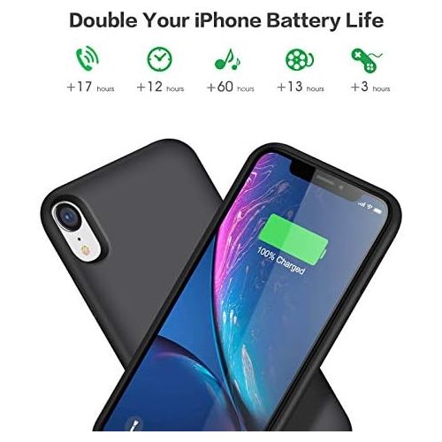  [아마존베스트]Battery Case for iPhone XR,Trswyop 6800mAh Portable Charging Case for iPhone XR Rechargeable Backup External Battery Pack Extended Battery Protective Charger Case(6.1inch)-Black