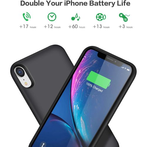  [아마존베스트]Battery Case for iPhone XR,Trswyop 6800mAh Portable Charging Case for iPhone XR Rechargeable Backup External Battery Pack Extended Battery Protective Charger Case(6.1inch)-Black