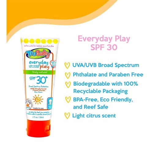  TruKid TruBaby Everyday Play SPF 30+ UVA/UVB Reef Safe Sunscreen Lotion, Mineral Based, Safe for Face and Body 2 oz