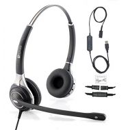 TruVoice HD-750 Premium Double Ear Noise Canceling Headset With Detachable USB Bottom cable including Call Controls and Mute Functionality (For USB Softphones, Laptops and Computer