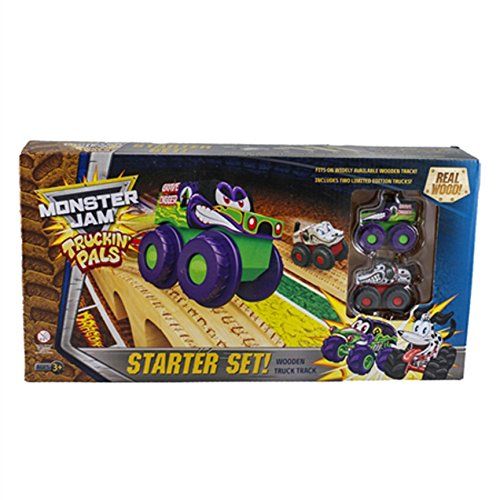  Truckin Pals Monster Jam Wooden Truck Tracks & 2 Limited Edition Trucks Starter Race Set