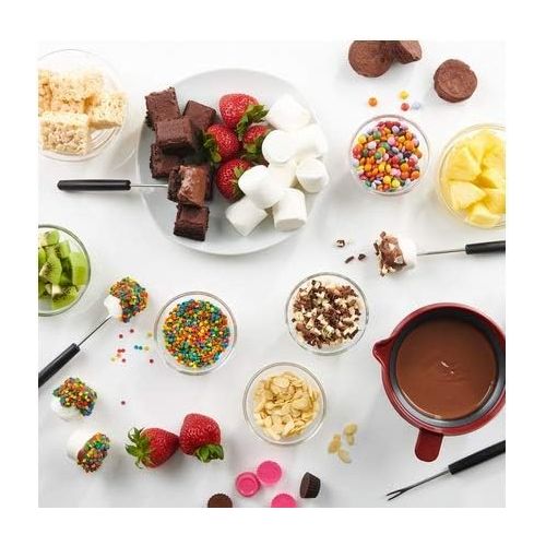  Trudeau Chocolate 7 Piece Fondue Set, 5.8 x 5.7 x 6 inches, Red White