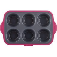 [아마존베스트]Trudeau Structure Pro Silicone Muffin Pan, 6 Cup Large, Grey/Pink