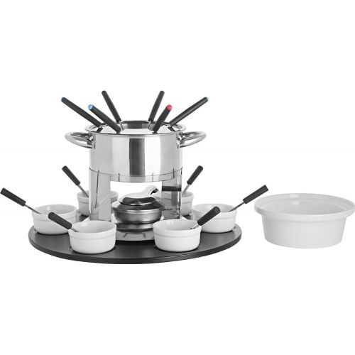  Trudeau Home Presence Laila 44 Ounce Stainless Steel Fondue Set with Double Boiler Inset and Laze Susan - 24 Piece