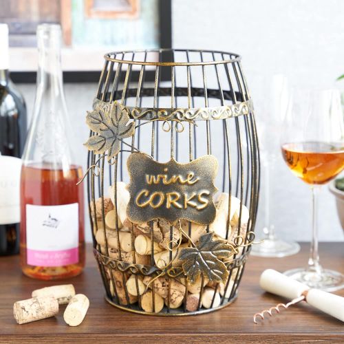  True Seating True Display, Wine Kitchen, Barrel Cage Holder Collector Decorative Vino Cork Storage Box Container Gift, Set of 1, Brown