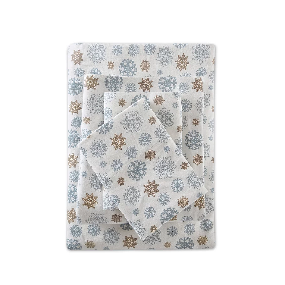  True North by Sleep Philosophy Flurries Flannel Sheet Set in TanBlue