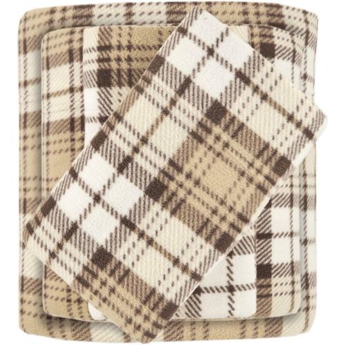  True North by Sleep Philosophy Cozy Brushed Microfleece Ultra Soft Cold Weather Sheet Set Bedding, Full, Tan Plaid