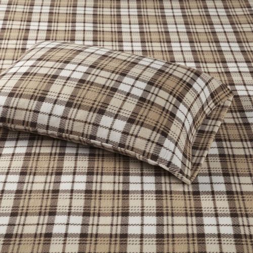  True North by Sleep Philosophy Cozy Brushed Microfleece Ultra Soft Cold Weather Sheet Set Bedding, Full, Tan Plaid