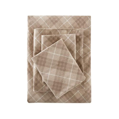  True North by Sleep Philosophy Cozy Flannel Twin Bed Sheets, Casual Tan Plaid Bed Sheet, Bed Sheet Set 3-Piece Include Flat Sheet, Fitted Sheet & Pillowcase