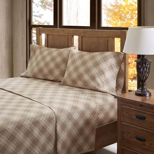  True North by Sleep Philosophy Cozy Flannel Twin Bed Sheets, Casual Tan Plaid Bed Sheet, Bed Sheet Set 3-Piece Include Flat Sheet, Fitted Sheet & Pillowcase