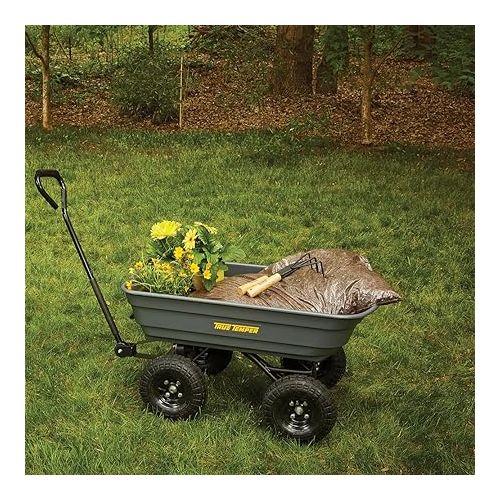  True Temper Poly Garden Cart Wagon, Easy Dump Design, 4 Cu. Ft. Capacity, 10 in. Pneumatic Tires for Lawn, Utility, Yard, Farm